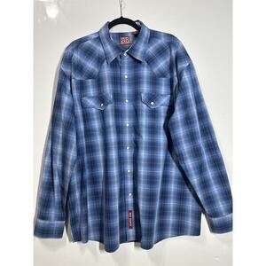 Red Ranch Western Shirt Mens XXL Pearl Snap Plaid Blue Button Up Cowboy Rodeo